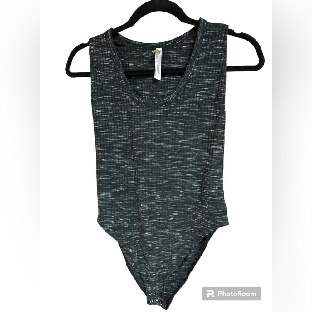 Intimately Free People Sleeveless Scoop Neck Bodysuit Heathered Black/White S/P